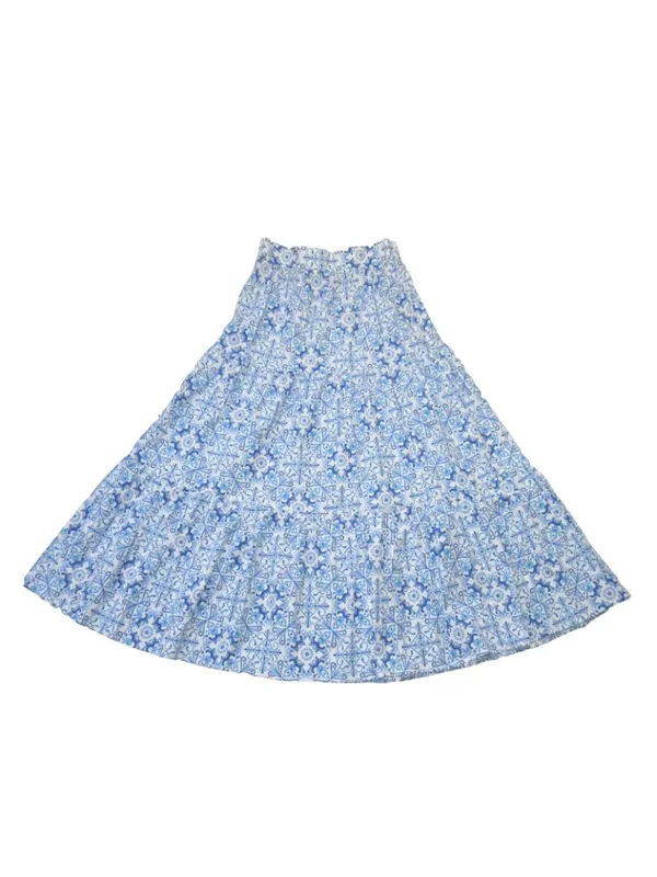 NWT Hill House Camilla in Blue Mosaic Cotton Tiered A-line Maxi Skirt M - Image 2
