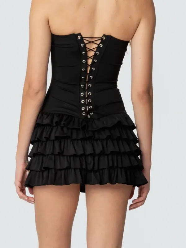 Outcast Black Ruffle Strapless Corset Lace Up Mini Dress - Image 7