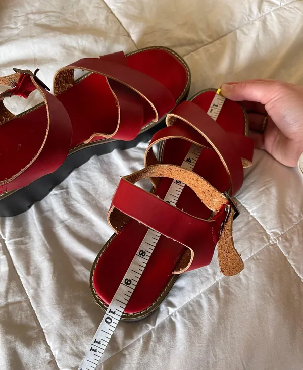 Red Leather Platform Sandals Size 7.5 - Image 5