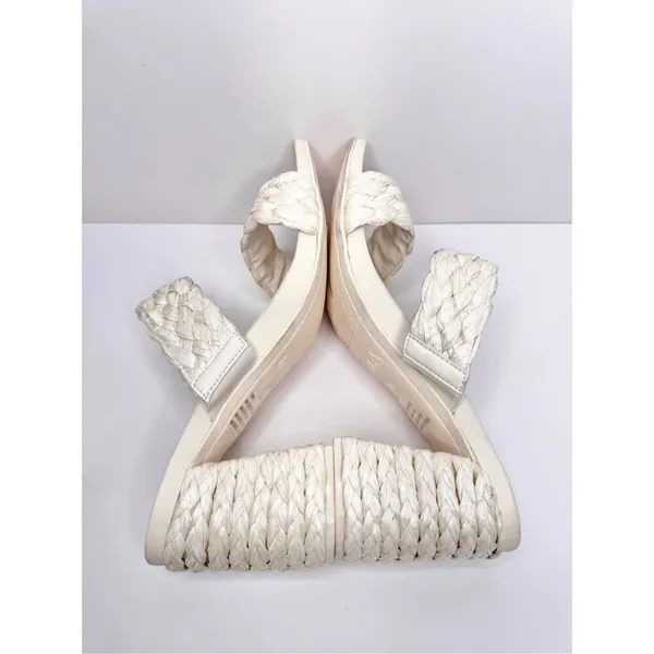 MIA Off‎ White Braided Block Heel Sandals Square Toe Mules Size 10 Raffia - Image 7