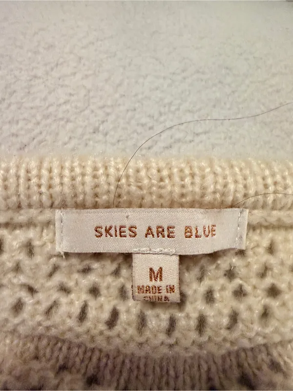 Skies Are Blue Cream Open-Knit Sweater with Black Wave Stripes - Image 3