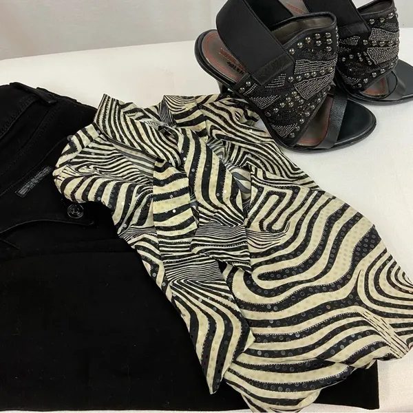 Vintage Y2K Jaipur Zebra Print Top Sparkle Sleeveless Mobwife Animal Print Large - Image 13
