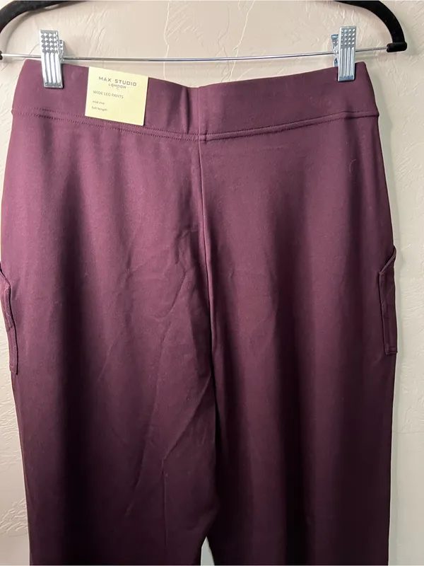 Max Studio London Wide Leg Pull On Burgundy Comfy Pants NWT M - Image 10