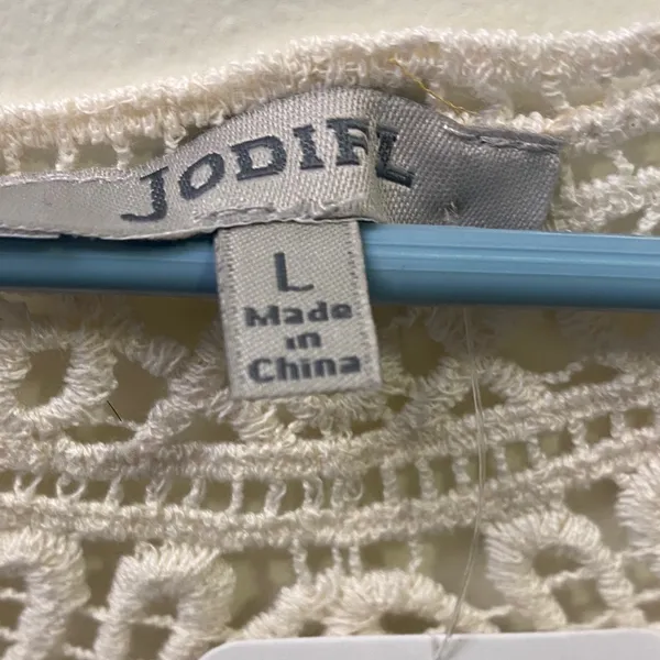 JODIFL Taupe Short Sleeve Tunic with Cream Crochet Yoke - Image 2