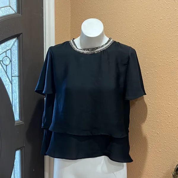 Zara black layered jeweled collared blouse - Image 2