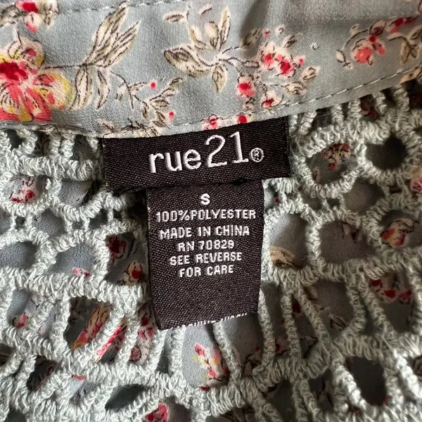 Rue21 Blue Floral Print Collared Top, S - Image 7
