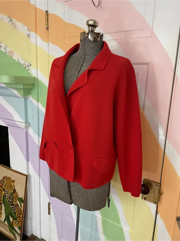 CAbi Coronation Cardigan Knit Jacket Cardinal Red 100% Cotton Blazer Sz S 💚🎀 - Image 4