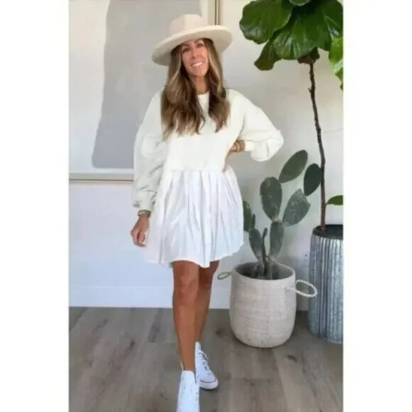 FREE PEOPLE Eleanor Sweatshirt Dress in Grey Combo Size Large - Image 12