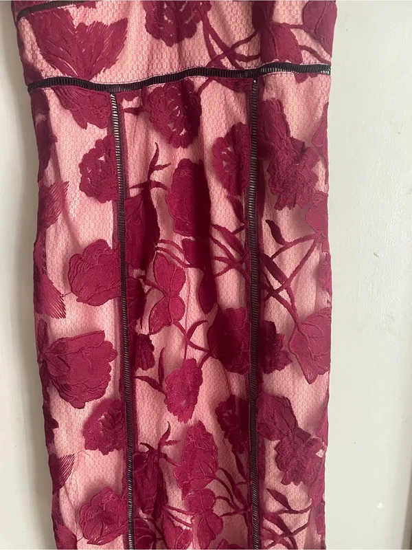 Lulus Alluring Dream Burgundy Floral Mesh Lace Trumpet Midi Dress - Image 8