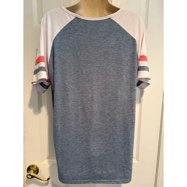Women’s Large Blue Varsity Tunic Top Raglan Colorblock Red White Oversize Sporty - Image 3