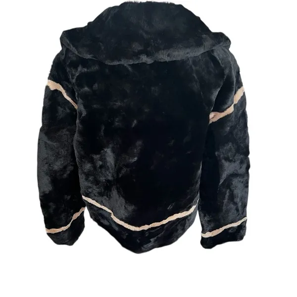 Faux Shearling Aviator Jacket Black Tan Faux Fur Moto Coat S - Image 4