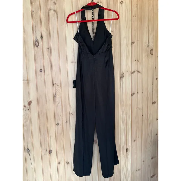 NWT Lulus Sensationally Sophisticated Black Satin Halter Vest Jumpsuit Party M - Image 6