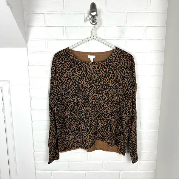 Garnet Hill Silk Cotton Animal Print Lightweight Knit Sweater Size S - Image 2