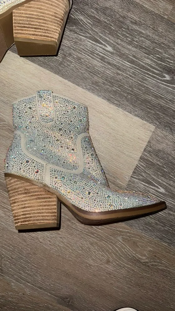 Rhinestone Cowboy Boots Silver Size 7 - Image 5
