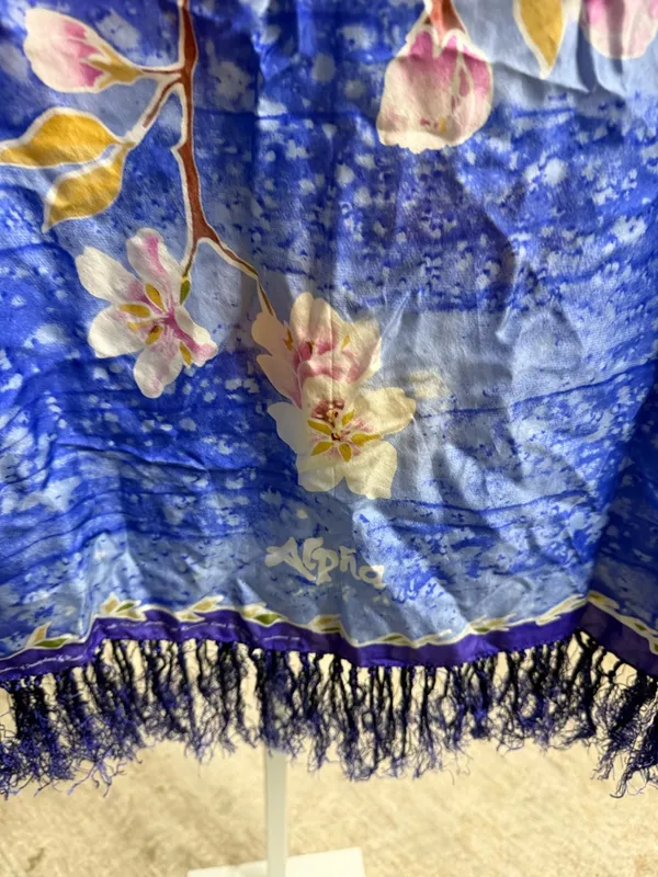 Vibrant Christian Scripture Floral Ombre Hand Rolled Silk Scarf with Fringe - Image 8