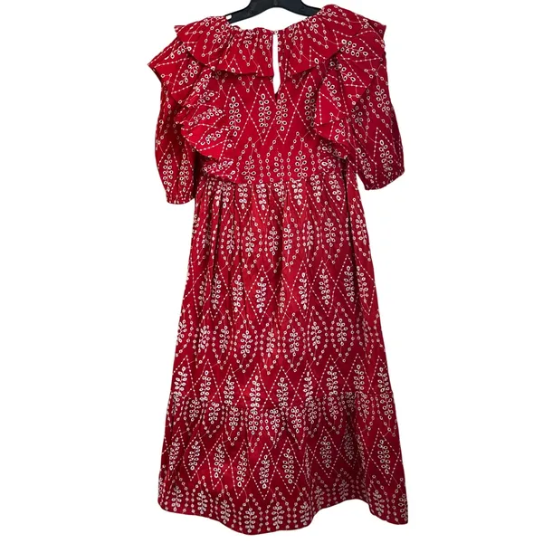 Zara Red Dress with Eyelet Embroidery Midi Length Size Small‎ - Image 4