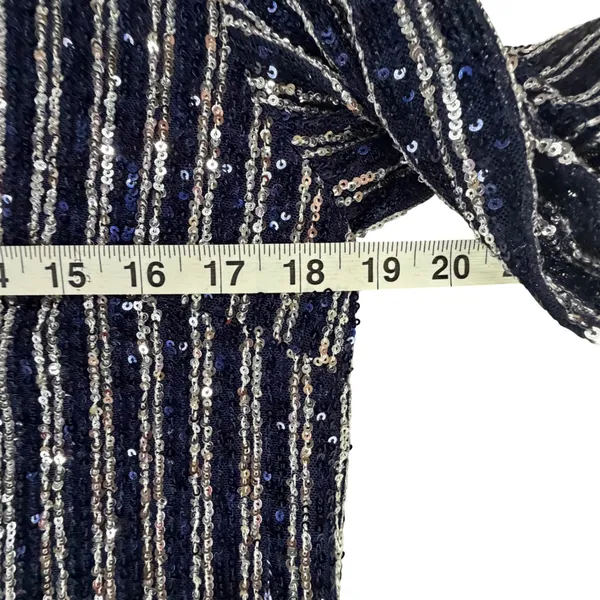 Anthropologie Flat White Sequin Stripe Midi Dress Womens M Blue Evening Cocktail - Image 9