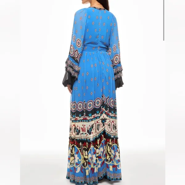 FARM Rio Anika Tiles Blue Maxi Dress Size XS - Image 2
