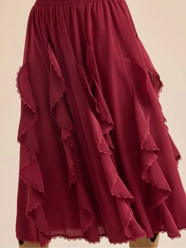 NEW Altar’d State Burgundy Red Ruffle Maxi Skirt Size Large NWT - Image 2