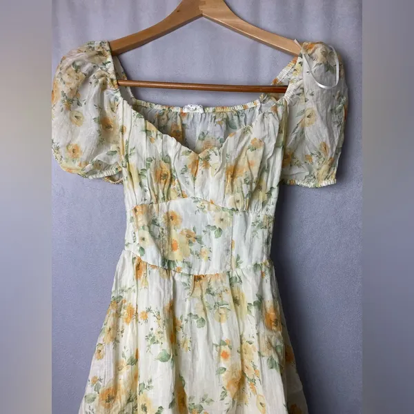 Blu Pepper Yellow Boho Milkmaid Romantic Summer Floral Midi Dress S - Image 5