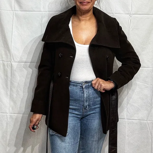 Cole Haan Chocolate Pea Coat Jacket Sz 10 - Image 9