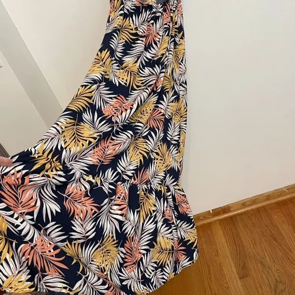 NEW NWT IRIS DISCOVERY Print Tank Maxi Dress Navy Blue Palm Leaf Leaves Floral S - Image 16