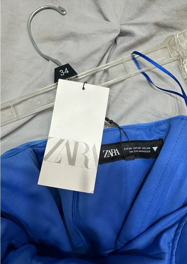 ZARA Blue Pattern Mini Dress - Image 3
