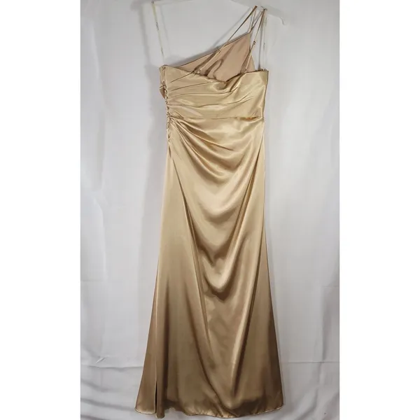 Galina Signature Gold Satin One Shoulder Bridesmaid Formal Evening Dress Size 10 - Image 7