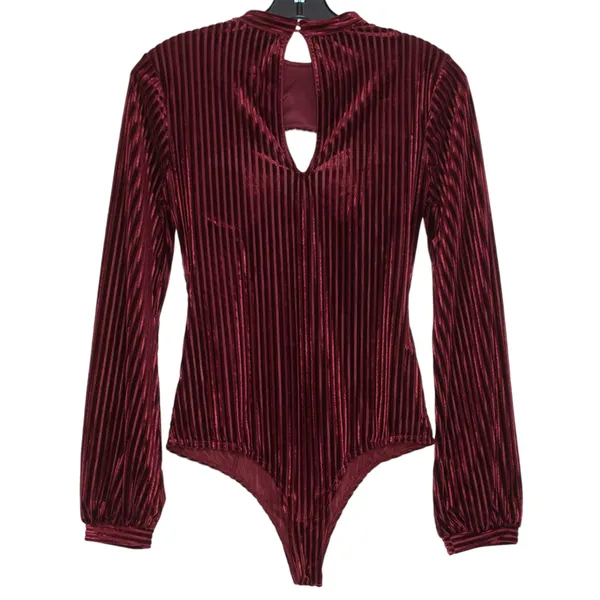 Lulus Bodysuit Velvet Burnout Bustier Whimsigoth Witchy Romantic Burgundy Small - Image 2