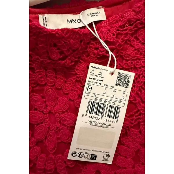NWT MANGO Crochet Lace Minidress in Fuchsia Hot Pink sz. Medium - Image 6