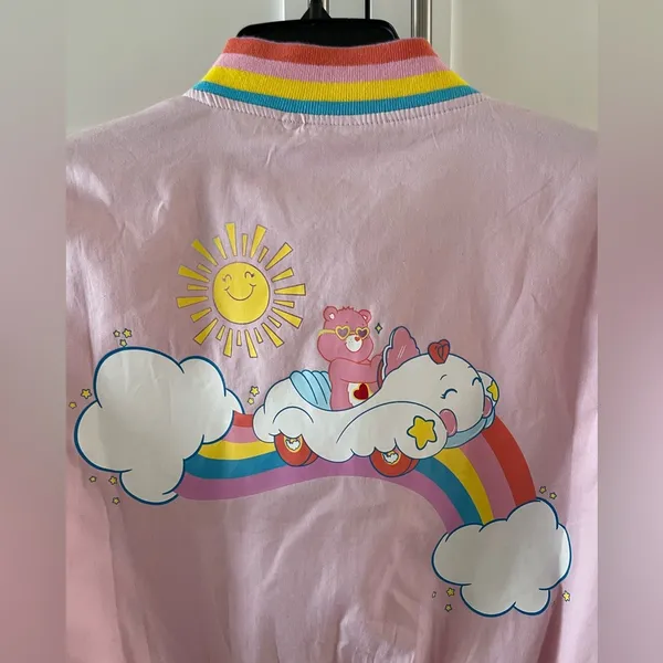 Hot Topic CARE BEARS Rainbow Varsity Bomber Racing Jacket Girls Juniors Size Medium NEW - Image 7