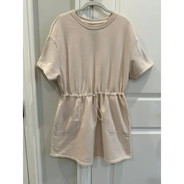 UGG Anisha French Terry Drawstring Waist Pocket Dress Small Cream Beige - Image 4
