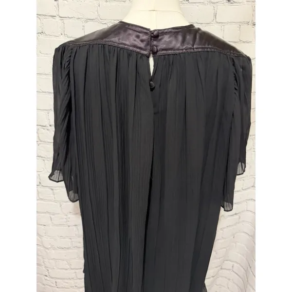 Vintage Black Pleated Dress Short Sleeves and Contrasting Layered Satin 11/12 - Image 4