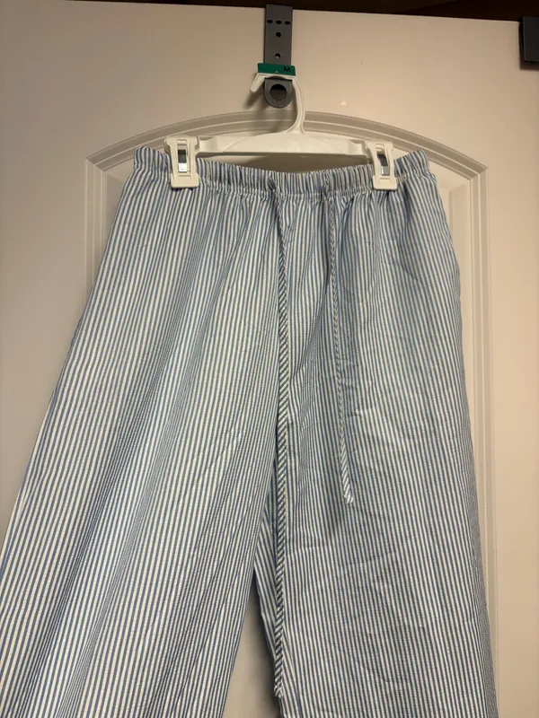 Wide leg blue and white stripe pants with drawstring Size M - Image 2