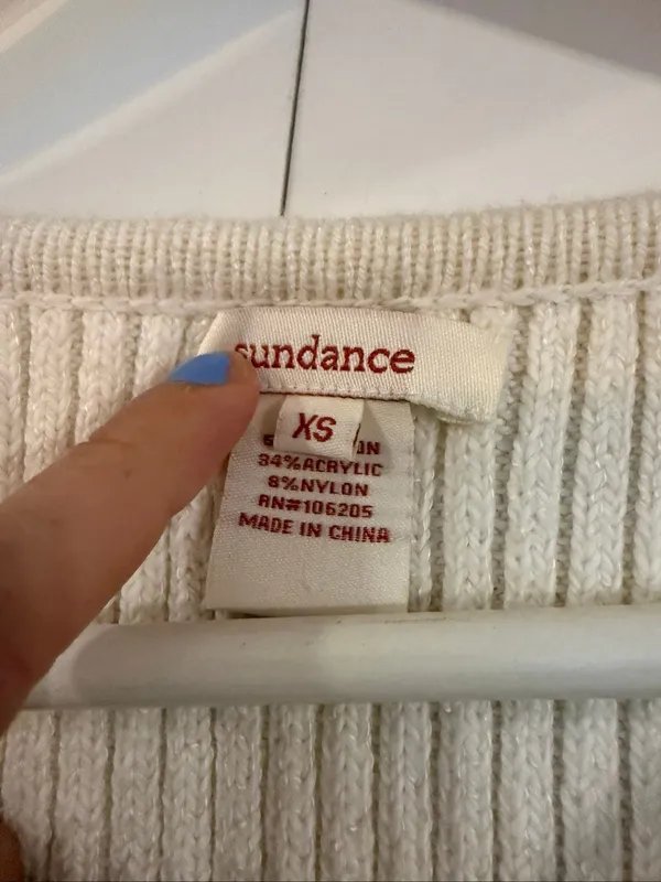 Sundance ribbed off white fitted sweater size xs - Image 6
