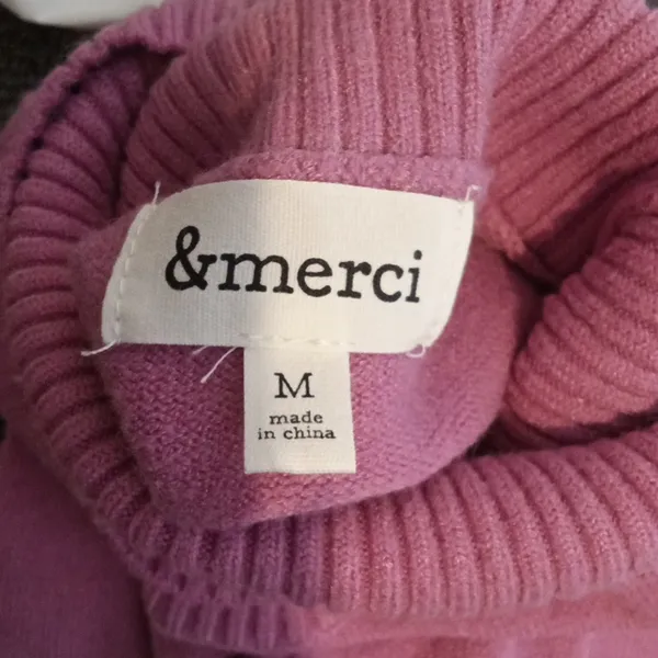 &MERCI pink Mock Neck Long Sleeve Viscose Blend Pull Over Sweater Sz M - Image 2