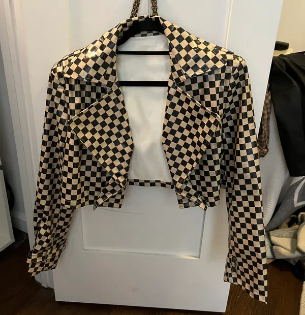 Vintage Checkered Pleather Jacket Multiple - Image 3