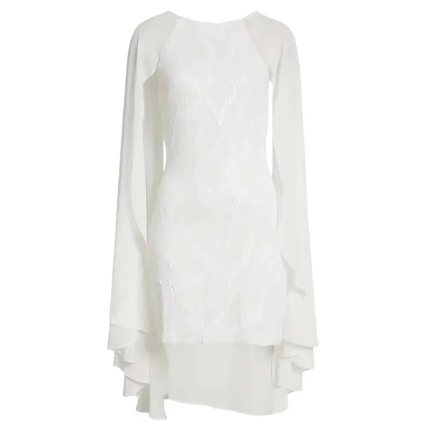 One33 Social White Sequin Cape Minidress Size 10 Bridal Cocktail Sheath - Image 2