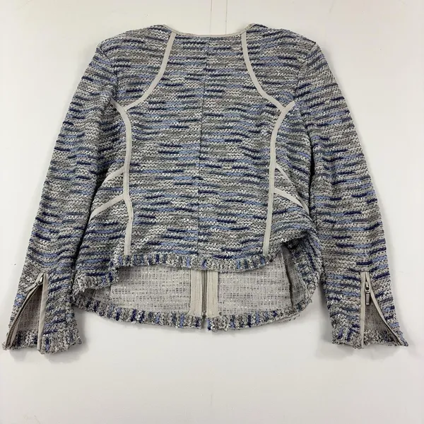 NIC+ZOE Jacket Womens Petite Medium Gray Blue Knit Full Zip Fringe Pockets - Image 4
