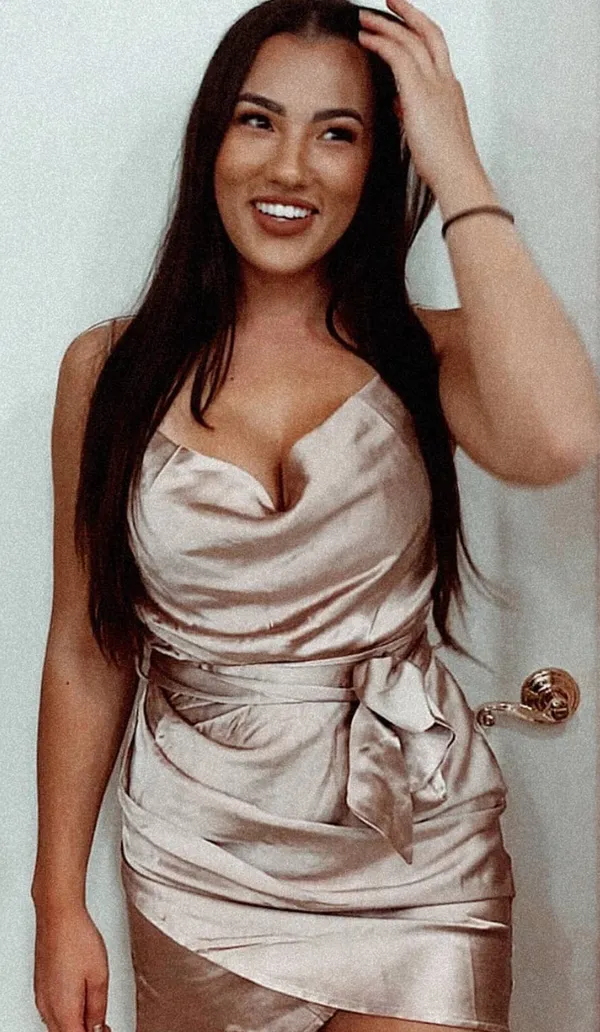Selfie Leslie Bebe Satin Cowl Neck Dress - Image 5
