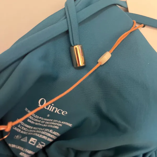 New Quince Women's Italian Triangle Bikini Top Lagoon Teal Blue Size Small - Image 4