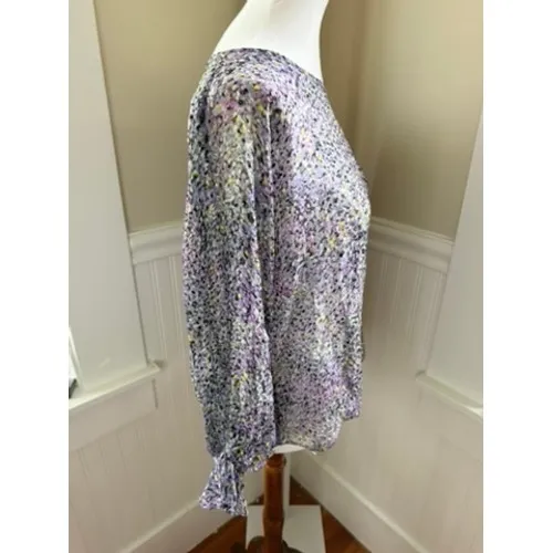 White House Black Market Burnout Floral Ruffle Cuff Blouse Size MP‎ - Image 5