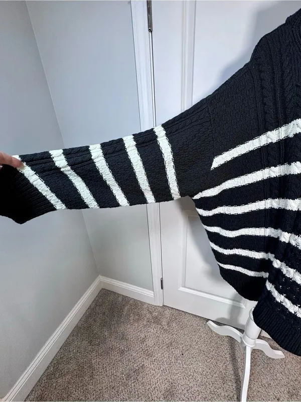 La Ligne x Target Sweater 4X Navy White Cable Knit Quarter Zip Plus Size Coastal - Image 9