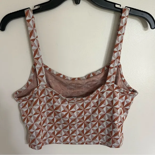 Originality‎ Geometric Print Crop Top Sleeveless Tank Rust White Large USA Made - Image 7
