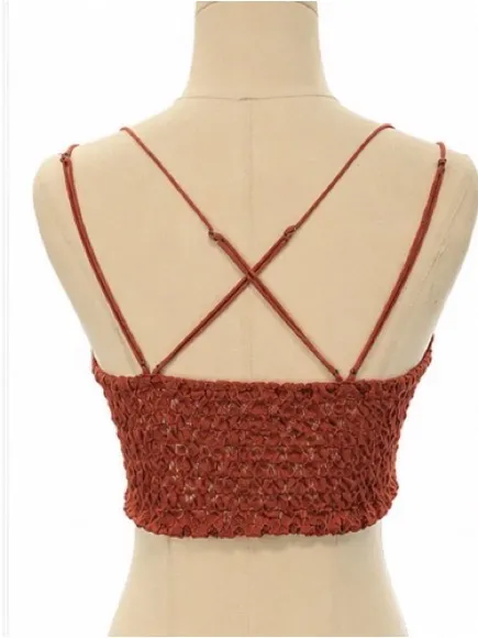 Free People FP One Lace Crochet Bralette Cami Dusty Rose Boho Festival Size M - Image 3
