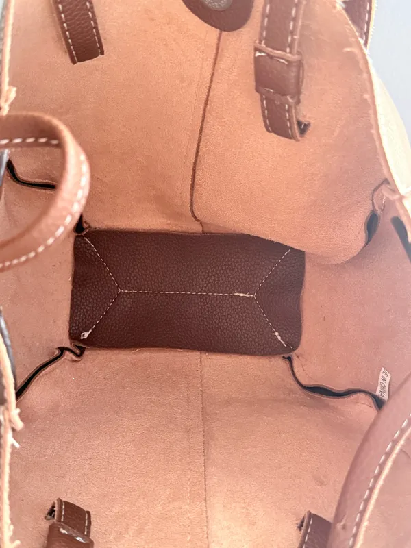 Brown Pebbled Leather Bucket Tote Bag - Image 3
