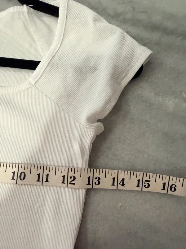 NWOT Madewell Size XS White Square Neck Short Sleeve Ribbed Stretch Cropped Top - Image 5