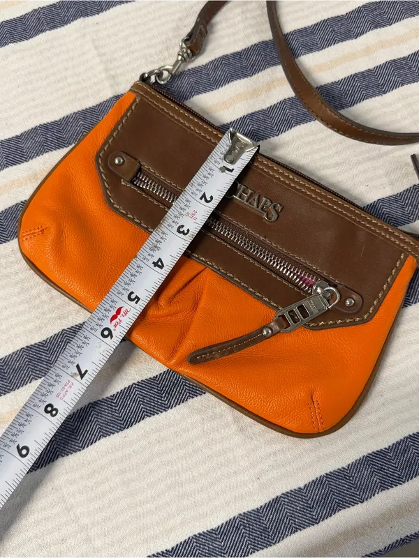 CHAPS Orange Brown Crossbody Bag Small Zip Front Shoulder Purse Y2K Preppy - Image 7