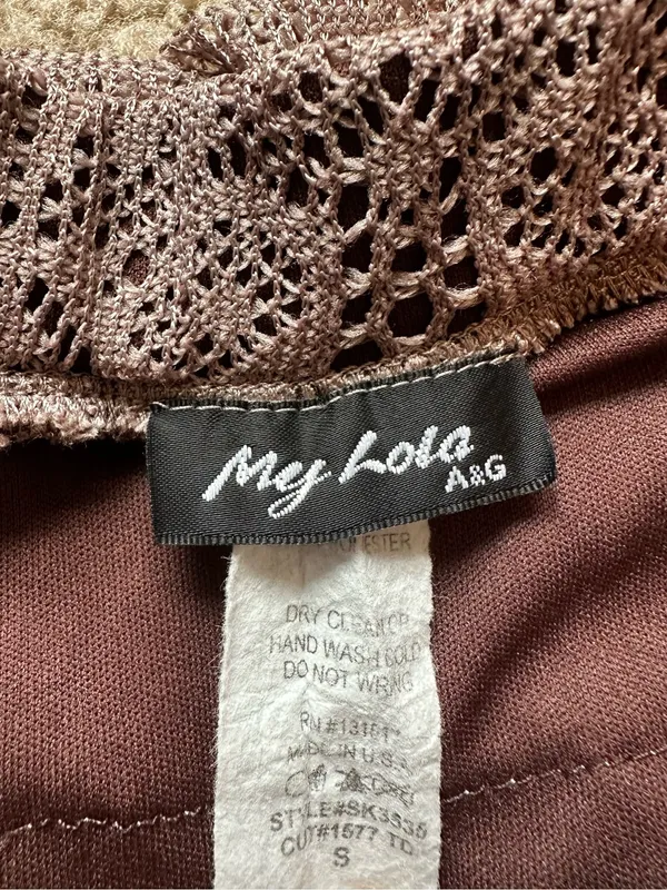 Vintage Y2K Brown Crochet Lace Tiered Ruffle Mini Skirt Boho Festival Cowgirl - Image 2