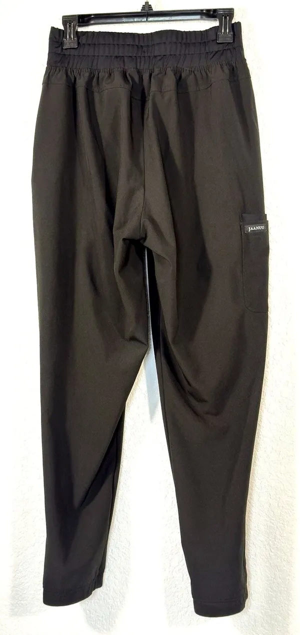 Jaanuu Womens M All-Day Performance Scrub Pants Black Cargo Tulip Hem Stretch - Image 2